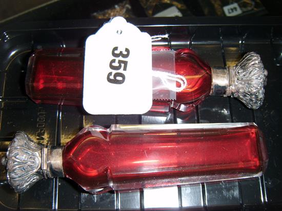 Pair of Victorian ruby glass scent bottles